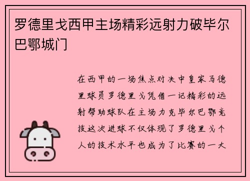 罗德里戈西甲主场精彩远射力破毕尔巴鄂城门