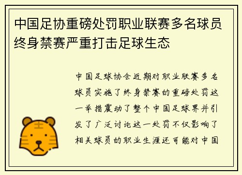 中国足协重磅处罚职业联赛多名球员终身禁赛严重打击足球生态 中国足协重磅处罚职业联赛多名球员终身禁赛严重打击足球生态